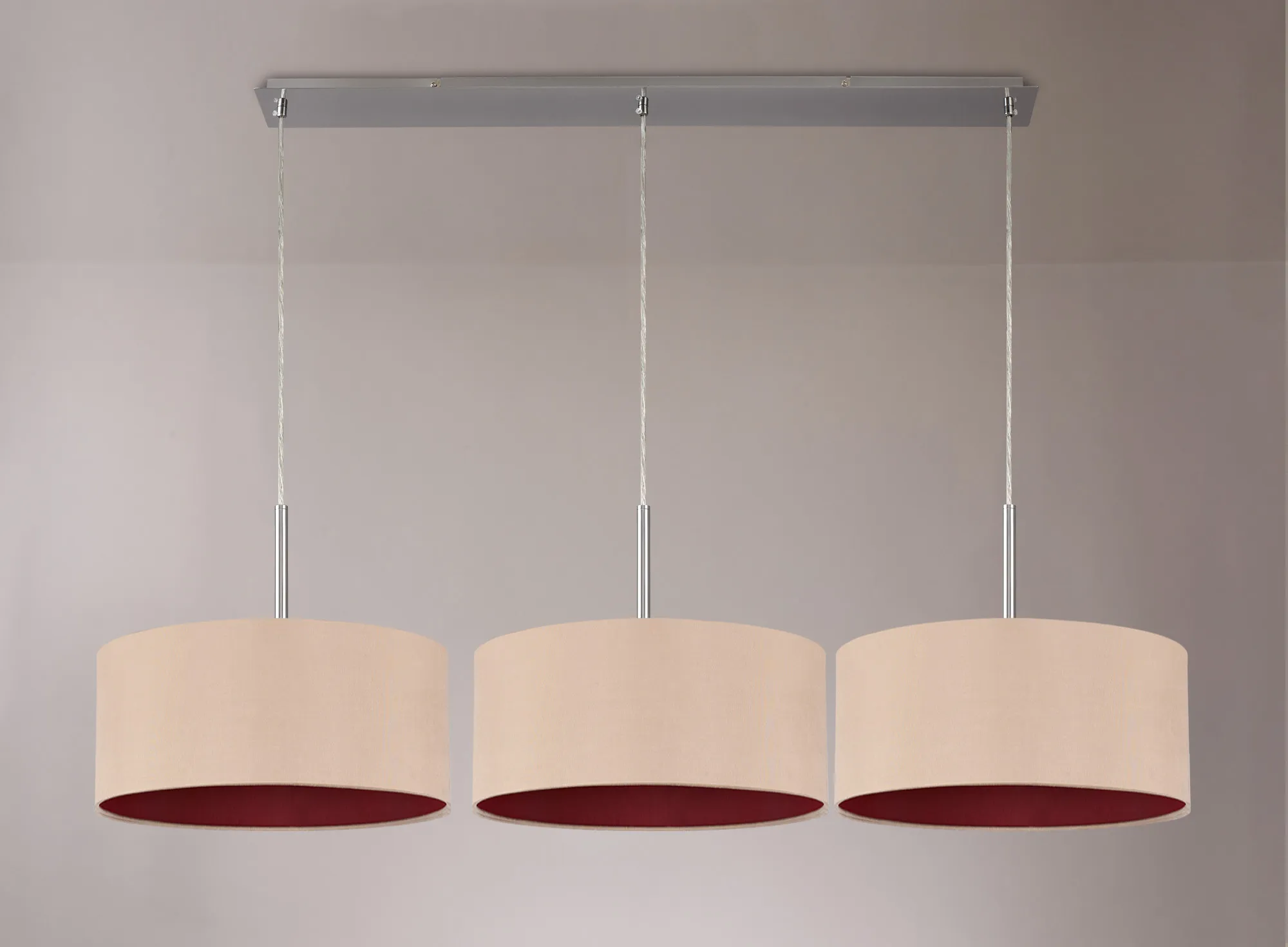Baymont 40cm Shade 3 Light Pendant Satin Nickel, Antique Gold/Ruby DK0598  Deco Baymont SN AG